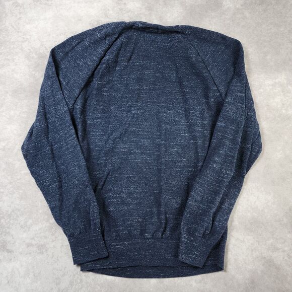 J Crew Sweater Mens L Navy Blue Heather Cotton Crew Neck Raglan Budded Preppy - Picture 3 of 6